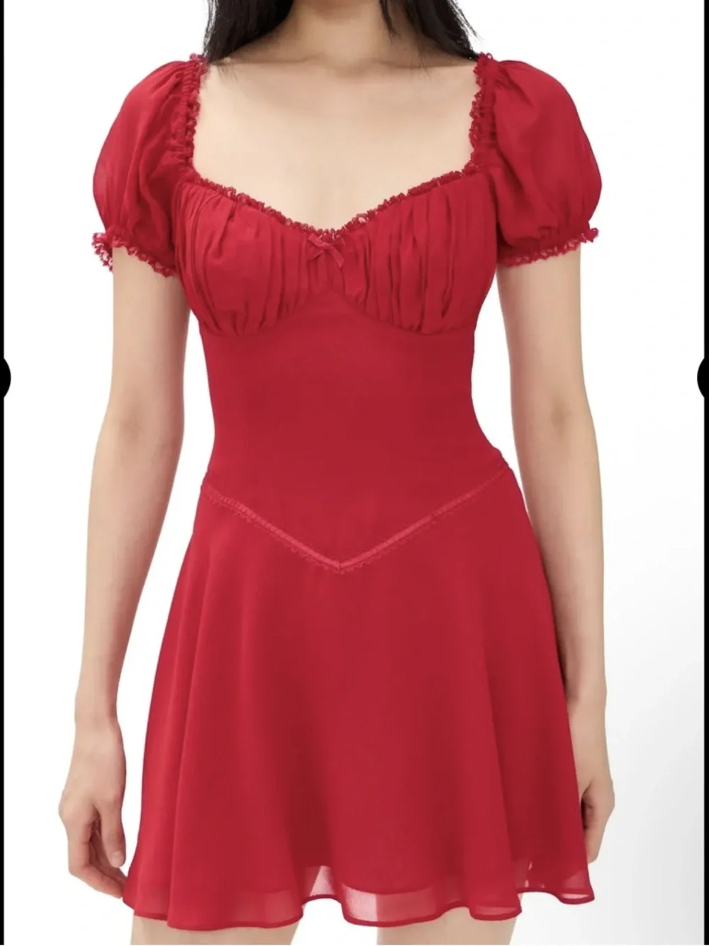 Reformation Ondine Red Puff Sleeve Sweetheart‎ Mini Dress Fit & Flare Size 10